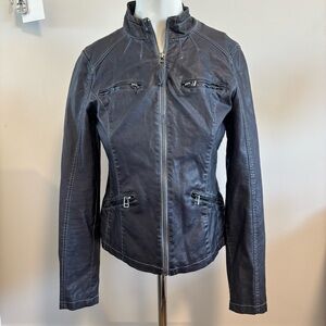 Mavi Navy Blue Leather Jacket for Women